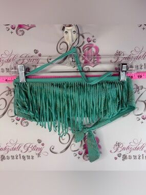 Xhilaration bikini top bandeau bra Teal Bikini Top with Gold Print Fringes